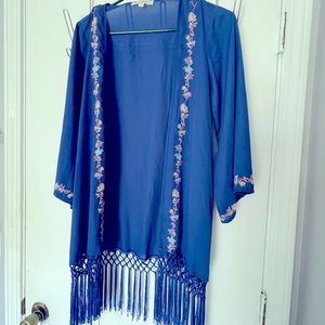 Umgee Royal Blue Embroidered Cardigan / Swimsuit Cover Up — Size S/M